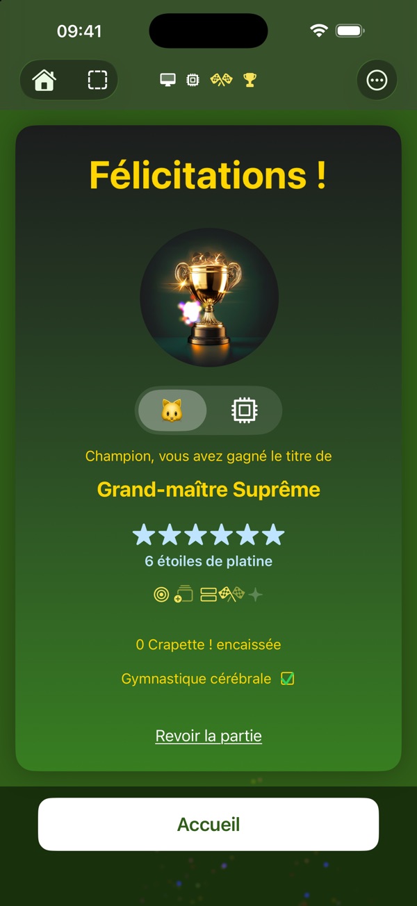 Vos progrès, en grades et en étoiles.